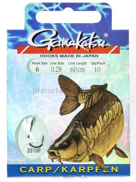 Крючки с поводком Gamakatsu Booklet CARP 3310F №06, 0.28мм, 60см, 10шт.