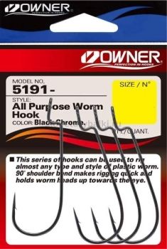 Крючок OWNER All Purpose Worm Hook BC №5/0, 4шт.