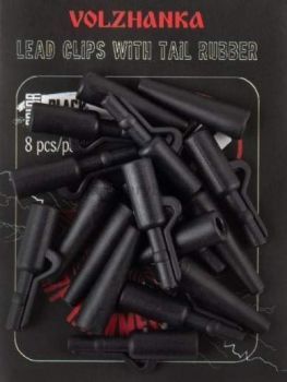 Безопасная клипса+конус Volzhanka Lead Clips with Tail Rubber цвет Black, 8шт.