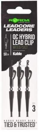 Монтаж готовый KORDA Kable Leadcore Leader Hybrid Lead Clip QC Swivel Weed 50см, 3шт.