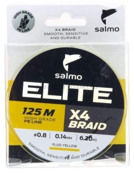 Шнур плетёный Salmo Elite х4 BRAID Fluo Yellow 125м, 0,14мм, 6,2кг