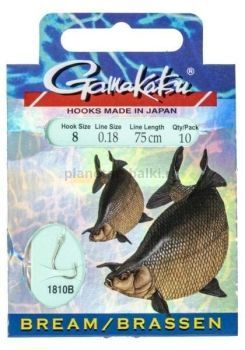 Крючки с поводком Gamakatsu Booklet BR. FEEDER 1810B №8, 0.18мм, 75см, 10шт.