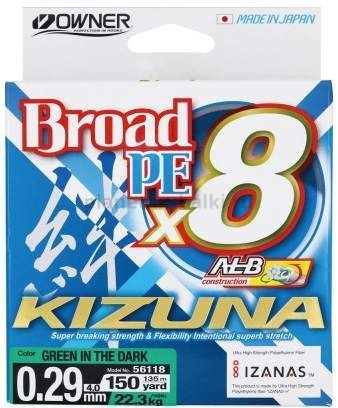 Шнур OWNER Kizuna X8 Broad PE green 135м, 0,29мм, 22,3кг