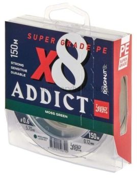 Шнур плетёный Lucky John Addict х8 BRAID Moss Green 150м, 0,12мм, 5,7кг