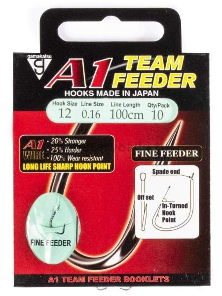 Крючки с поводком Gamakatsu Booklet A1 FINE FEEDER №12, 0.16мм, 100см, 10шт.