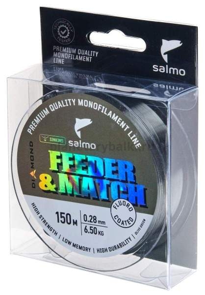 Леска монофильная Salmo Diamond FEEDER & MATCH FLUORO COATED Olive Green 150м, 0,28мм, 6,5кг