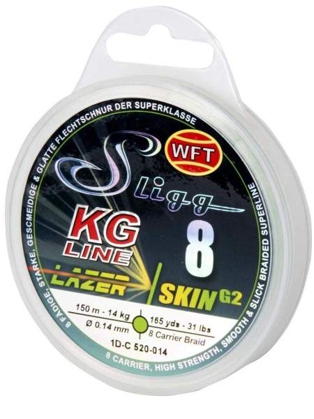 Шнур плетёный WFT KG SLIGG LAZER SKIN G2 x8 Chartreuse 150м, 0,14мм, 14кг