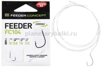 Крючки с поводком FEEDER CONCEPT FEEDER FC104 70см, №6, 0,16мм, 10шт.