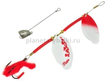Блесна вращающаяся MEPPS Tandem Brochet №3, 27гр., AG/red-white блистер