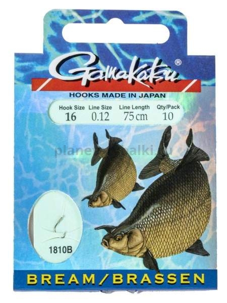 Крючки с поводком Gamakatsu Booklet BR. FEEDER 1810B №16, 0.12мм, 75см, 10шт.