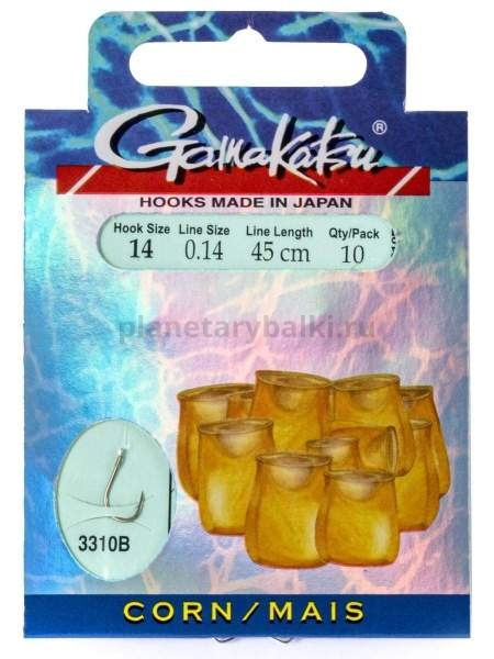 Крючки с поводком Gamakatsu Booklet CORN 3310B №14, 0.14мм, 45см, 10шт.