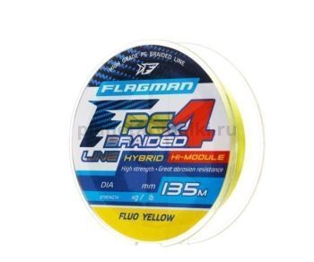Шнур FLAGMAN PE Hybrid F4 135м, 0,14мм, 7,7кг, 17lb Fluo Yellow