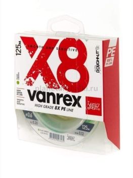 Шнур плетёный Lucky John Vanrex х8 BRAID Fluo Green 125м, 0,12мм, 5,2кг