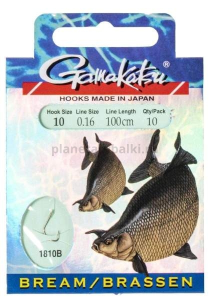 Крючки с поводком Gamakatsu Booklet BR FEEDER 1810B №10, 0.16мм, 100см, 10шт.