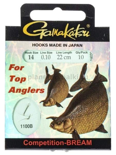 Крючки с поводком Gamakatsu Booklet BREAM COM 1100B №14, 0.10мм, 22см, 10шт.