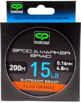 Шнур плетеный CARP PRO Delight под спод-маркер PE X8 Fluo оранжевый 200м, 0,16мм, 15lb