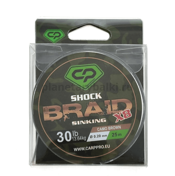 Шок-лидер CARP PRO Diamond Shock Braid PE X8 коричневый 30lb 25м 0,20мм