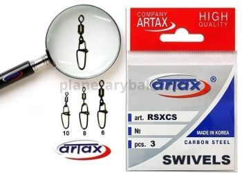 Вертлюги с застежкой Artax ROLLING SWIVEL W/CROSSLOCK SNAP BLACK №8, 3шт.