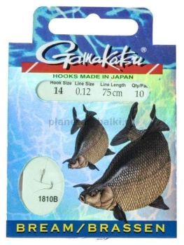 Крючки с поводком Gamakatsu Booklet BR. FEEDER 1810B №14, 0.12мм, 75см, 10шт.
