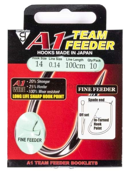 Крючки с поводком Gamakatsu Booklet A1 FINE FEEDER №14, 0.14мм, 100см, 10шт.