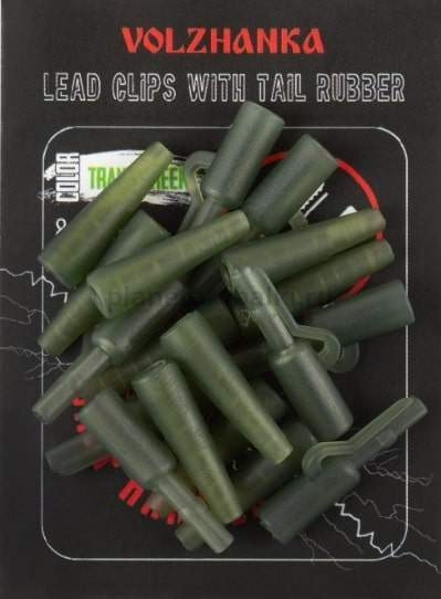 Безопасная клипса+конус Volzhanka Lead Clips with Tail Rubber цвет Trans Green 8шт.