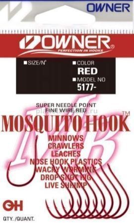 Крючки OWNER 5177 Mosquito Hook red №1/0, 7шт.