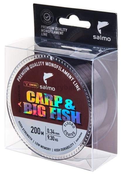 Леска монофильная Salmo Diamond CARP & BIG FISH FLUORO COATED Dark Brown 200м, 0,34мм, 9,3кг