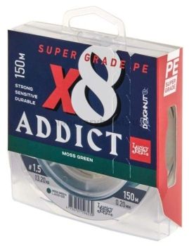 Шнур плетёный Lucky John Addict х8 BRAID Moss Green 150м, 0,20мм, 13,2кг