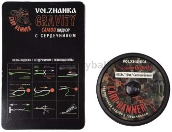 Лидкор с сердечником Volzhanka Gravity Camo ультратонкий Camou Green 10м, 45Lb