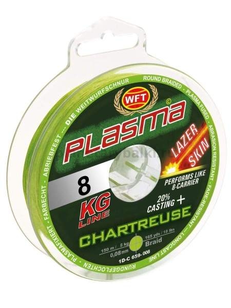 Шнур плетёный WFT KG PLASMA LAZER SKIN Chartreuse 150м, 0,08мм, 8кг