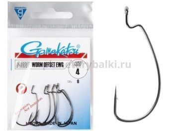 Крючки офсетные Gamakatsu Worm OFFSET EWG HOOKS BLACK №4, 6шт.