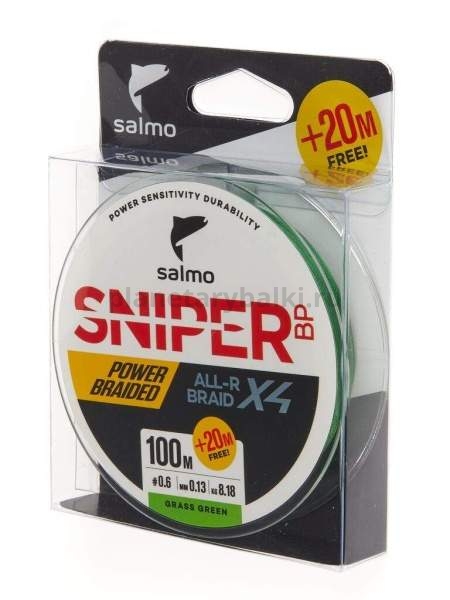 Шнур плетёный Salmo Sniper BP ALL R BRAID х4 Grass Green 120м, 0,13мм, 8,18кг