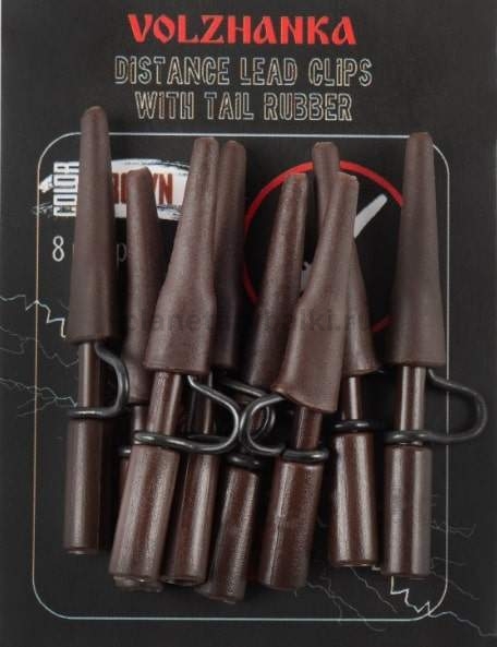 Усиленная безопасная клипса + конус Volzhanka Carp Hammer Distance Lead Clips with Tail Rubber цвет Brown, 8шт.