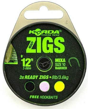 Поводки готовые Korda Ready Zigs 8' №10, 240см, 8lb, 3,6кг, 3шт.