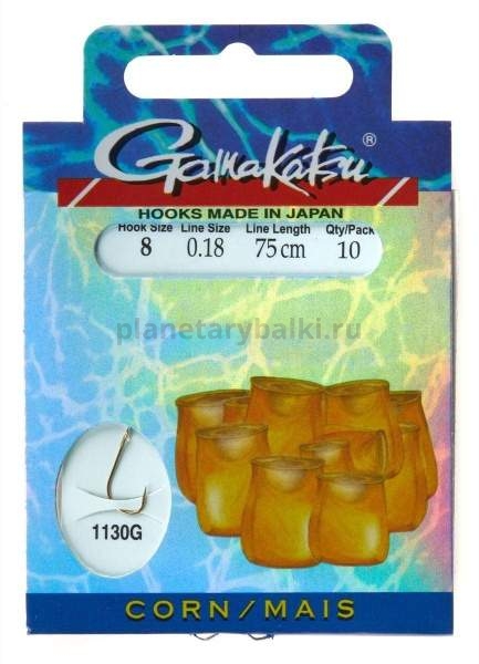 Крючки с поводком Gamakatsu Booklet CORN 1130G №08, 0.18мм, 75см, 10шт.