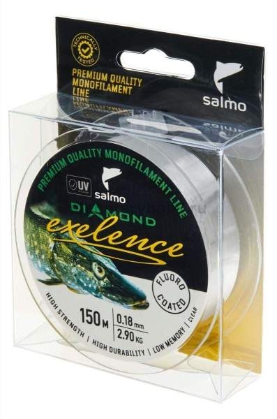 Леска монофильная Salmo Diamond EXELENCE FLUORO COATED Clear 150м, 0,18мм, 2,9кг