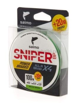 Шнур плетёный Salmo Sniper BP ALL R BRAID х4 Grass Green 120м, 0,11мм, 7,27кг