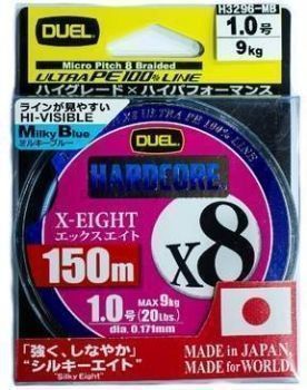 Плетеный шнур Duel PE Hardcore X8 150м, 0.191мм, 12кг, #1.2 MilkyBlue