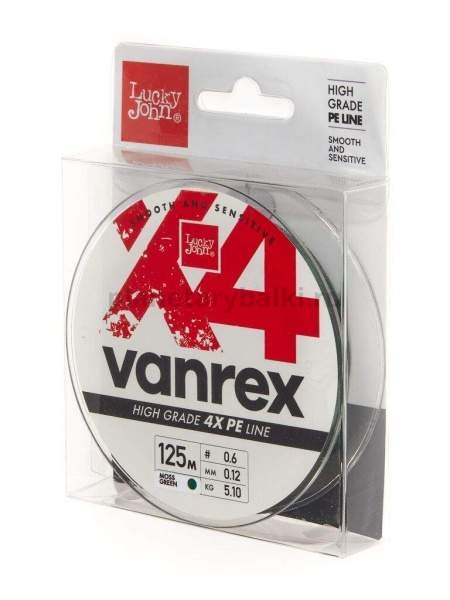 Шнур плетёный Lucky John Vanrex х4 BRAID Moss Green 125м, 0,12мм, 5,1кг