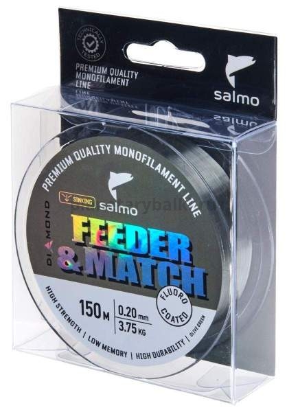 Леска монофильная Salmo Diamond FEEDER & MATCH FLUORO COATED Olive Green 150м, 0,20мм, 3,75кг