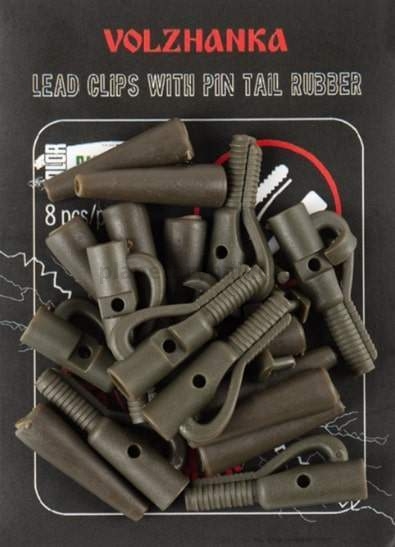 Безопасная клипса с фиксатором+конус Volzhanka Lead Clips with Pin Tail Rubber цвет Trans Green 8шт.