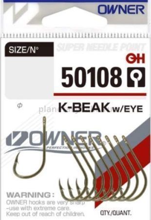 Крючки OWNER K-Beak w/eye gold №1, 8шт.