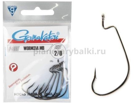 Крючки офсетные Gamakatsu Worm 314 HOOKS №2/0, 6шт.