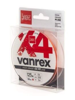 Шнур плетёный Lucky John Vanrex х4 BRAID Fluo Orange 125м, 0,10мм, 3,4кг