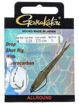 Крючки с поводком Gamakatsu Booklet DROPSHOT WORM39 №04, 0.18мм, 170см, 3шт.