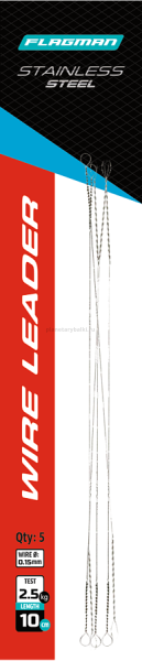 Поводок скрутка F-FISHING Wire Leader стальной 2,5кг, 10см, 0,15мм, 5шт.