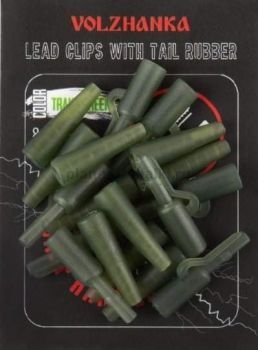 Безопасная клипса+конус Volzhanka Lead Clips with Tail Rubber цвет Trans Green 8шт.