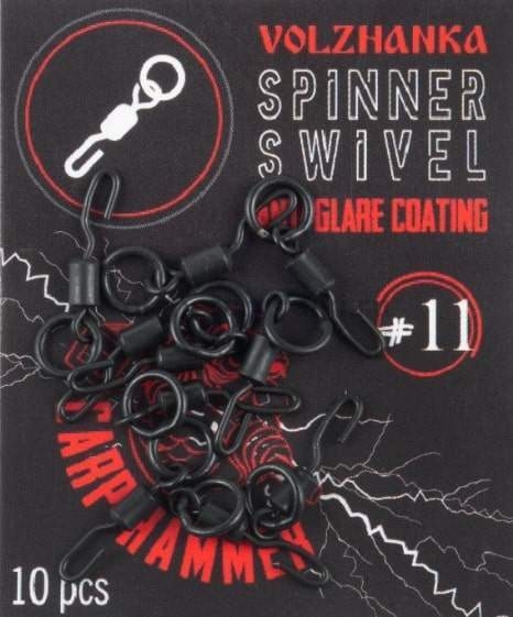 Вертлюги с кольцом и быстросъемом для крючка Volzhanka Carp Hammer Spinner Swivel №11, 10шт.