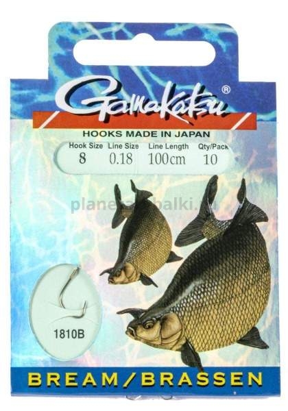 Крючки с поводком Gamakatsu Booklet BR. FEEDER 1810B №8, 0.18мм, 100см, 10шт.