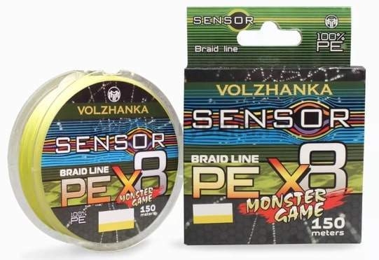 Леска плетеная "Sensor X8" 150м/0.20мм 9.10кг (#1.2-20Lb) цв. флуо желтый